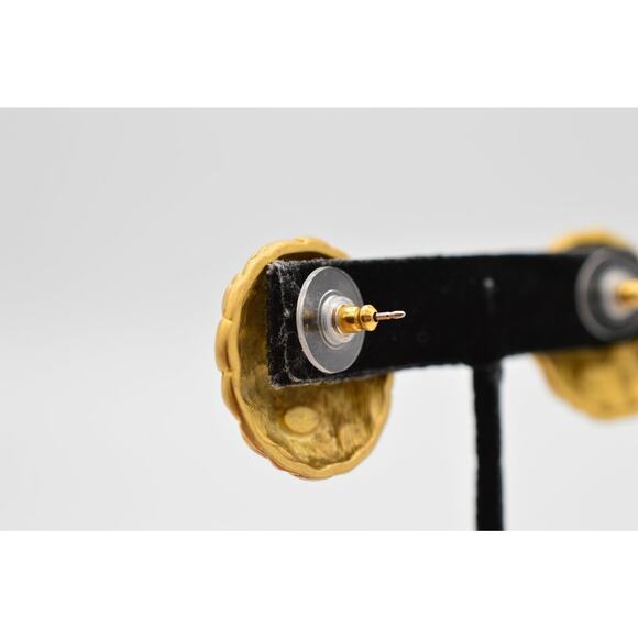 Givenchy Vintage Earrings Brushed Gold Matte Quilted Round Chunky Signed 80s 9I - Picture 9 of 10